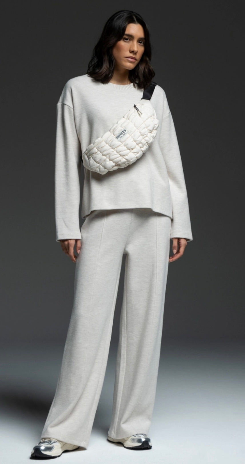 Senses The Label Wideleg Pants POLA:RIS aus Jersey Rippstrick Buttercreme Melange