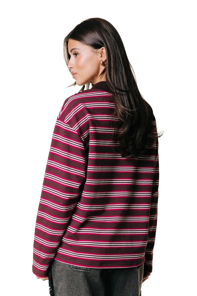 Colourful Rebel Sport Collar Longsleeve Shirt mit Polokragen rot