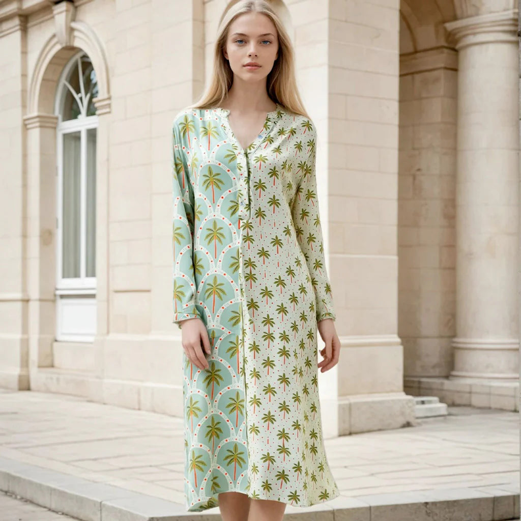 SOUL KATHRINE Luna Green Palm Kleid Seide / Viscose