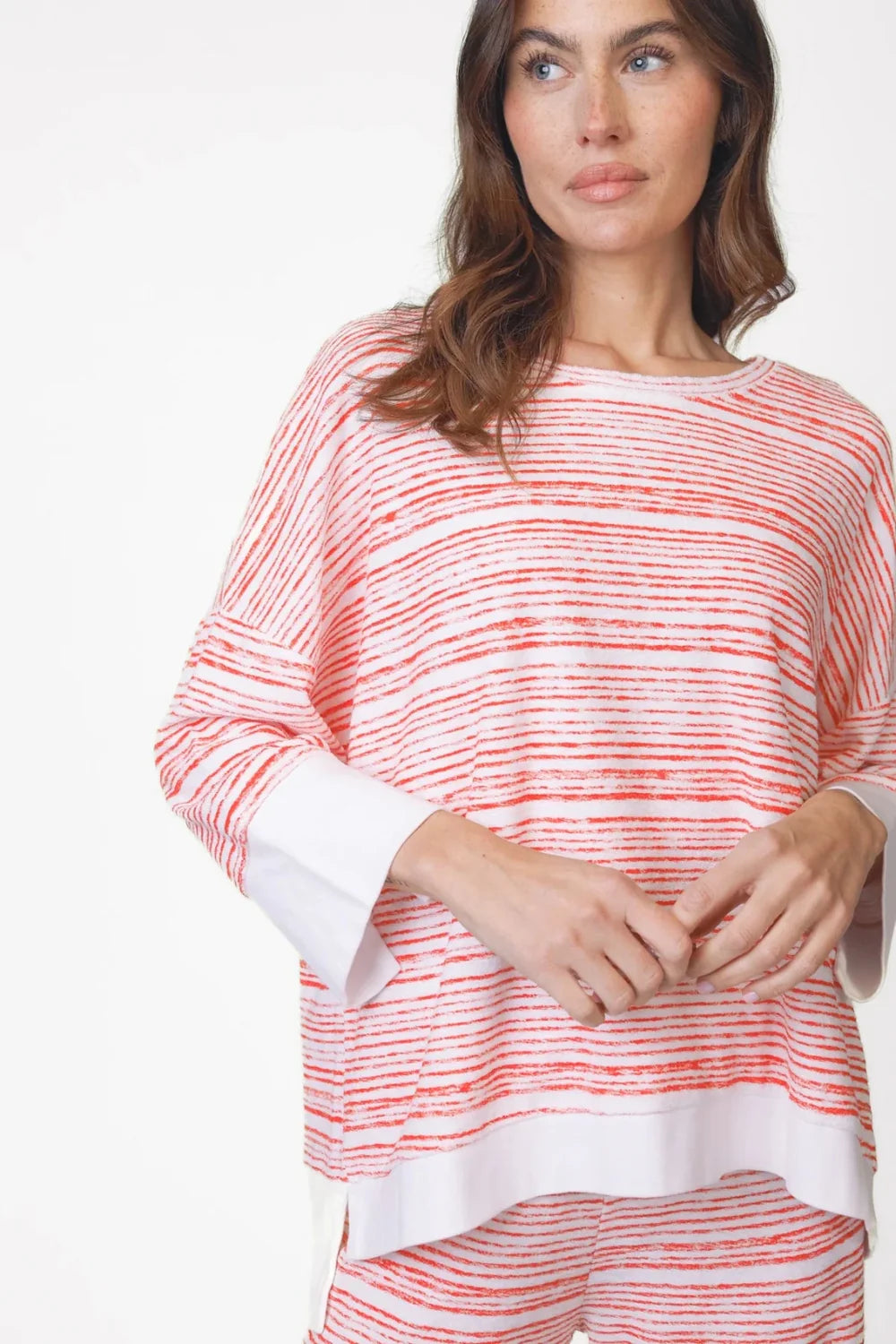 Love Joy Victory Frottee Sweatshirt Tulli Allover Print Red Pill Stripe