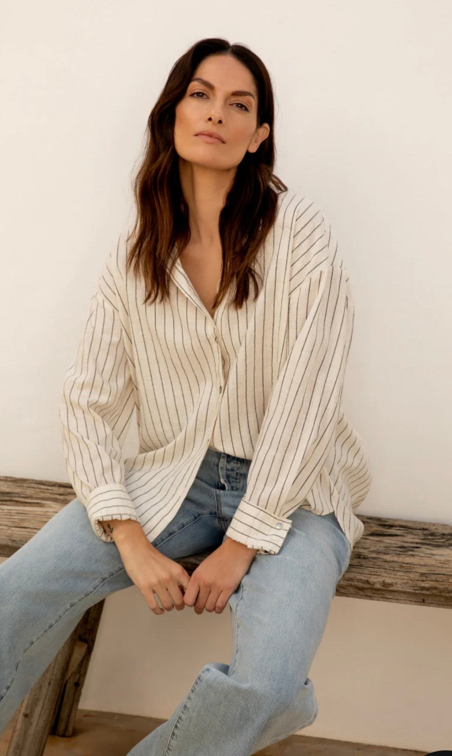 Simple The Brand Bella Bluse Natural Streifen