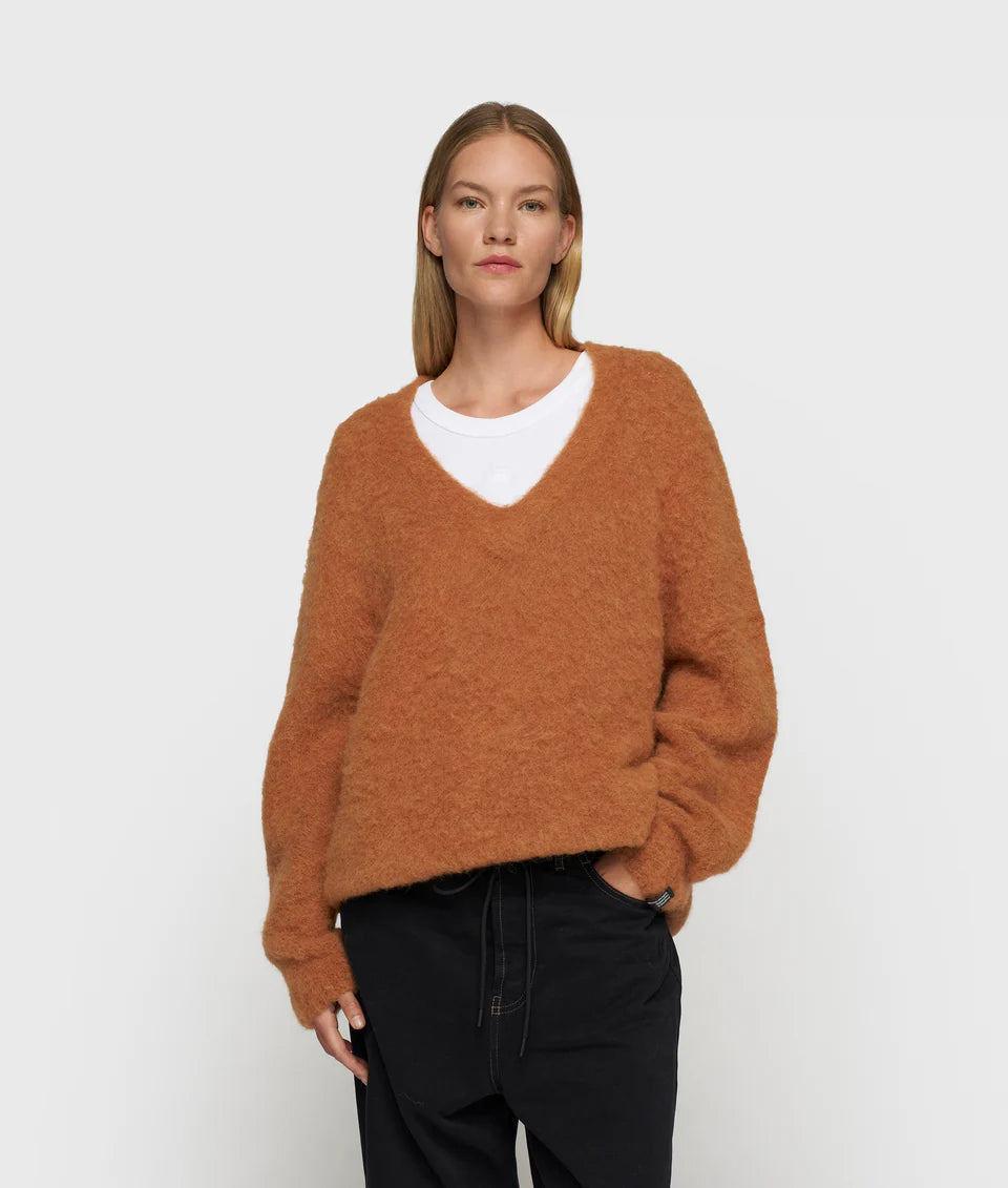 10 DAYS V Neck Knit Sweater Suede