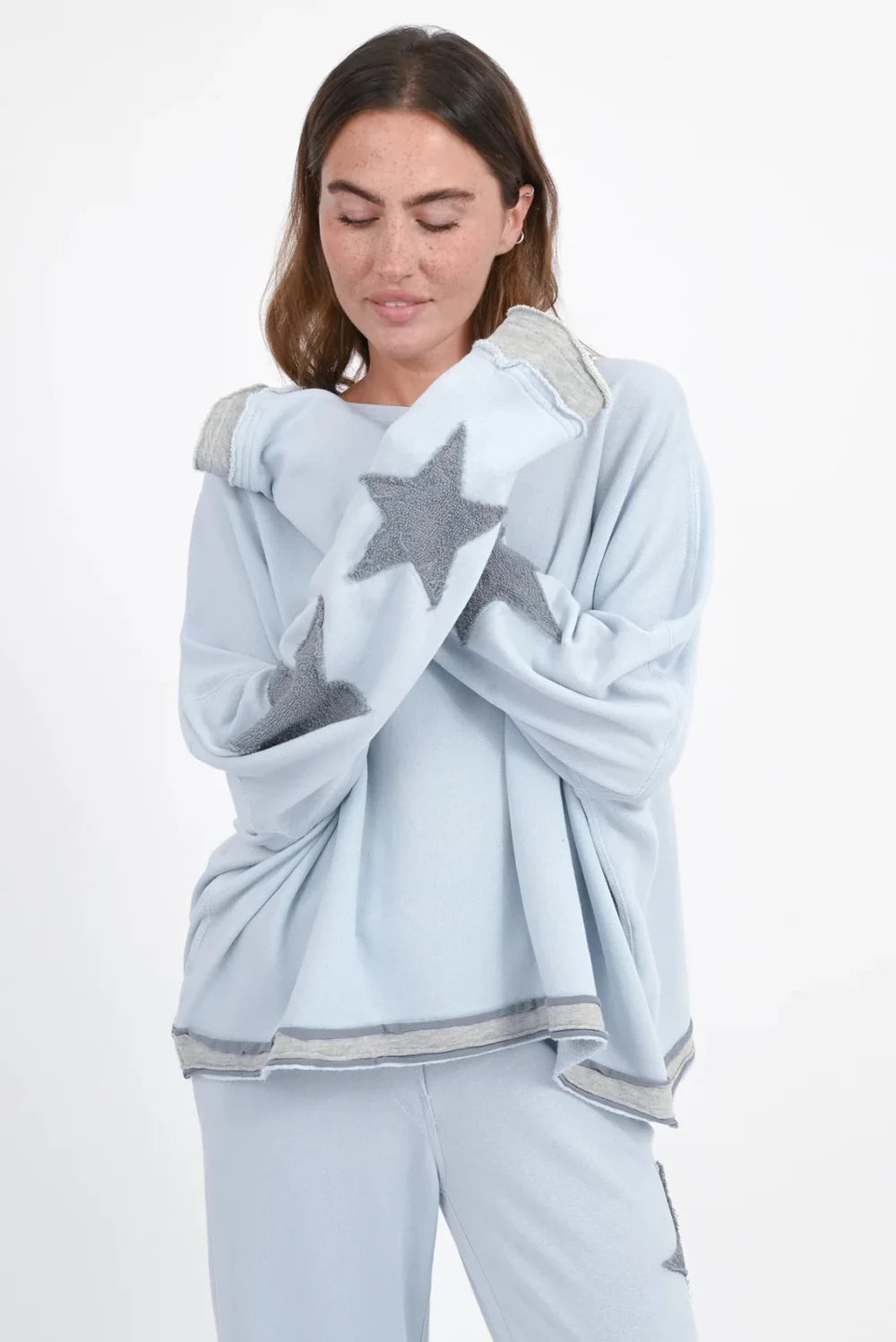 Love Joy Victory Hopewell Sternen Patches Sweater ICE Blue