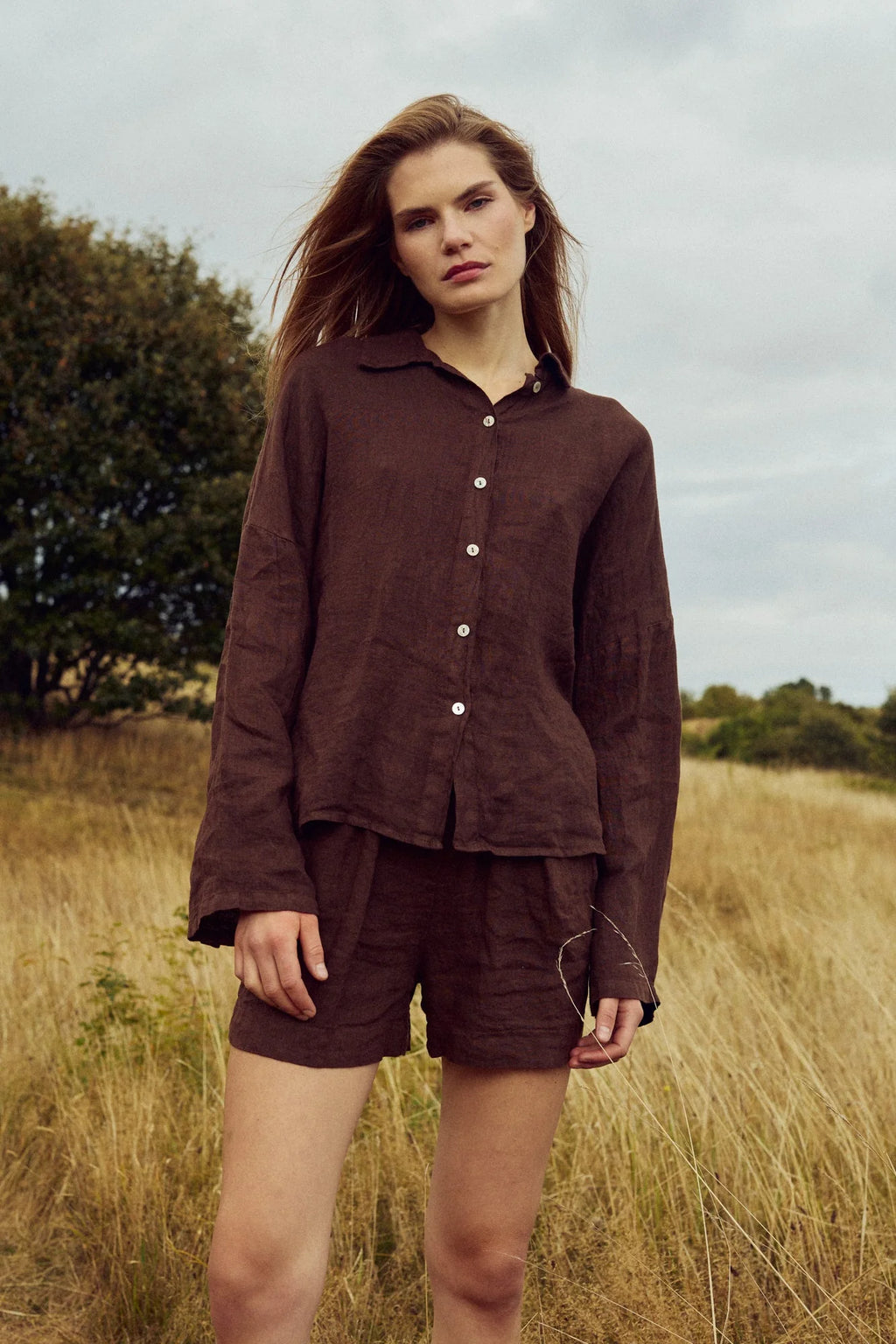 Noella Leonora Leinen Bluse Choclat braun