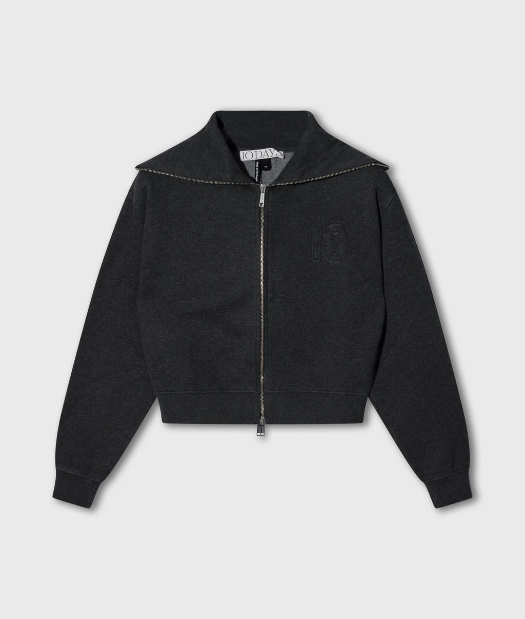 Zip Cardigan Baumwolle Fleece Antra Melee