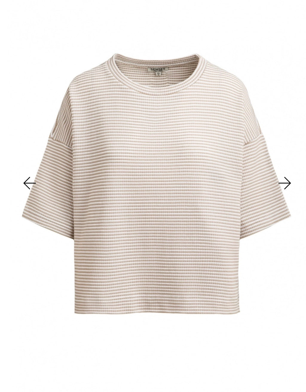 Senses The Label strukturiertes Kurzarm Sweatshirt beige gestreift