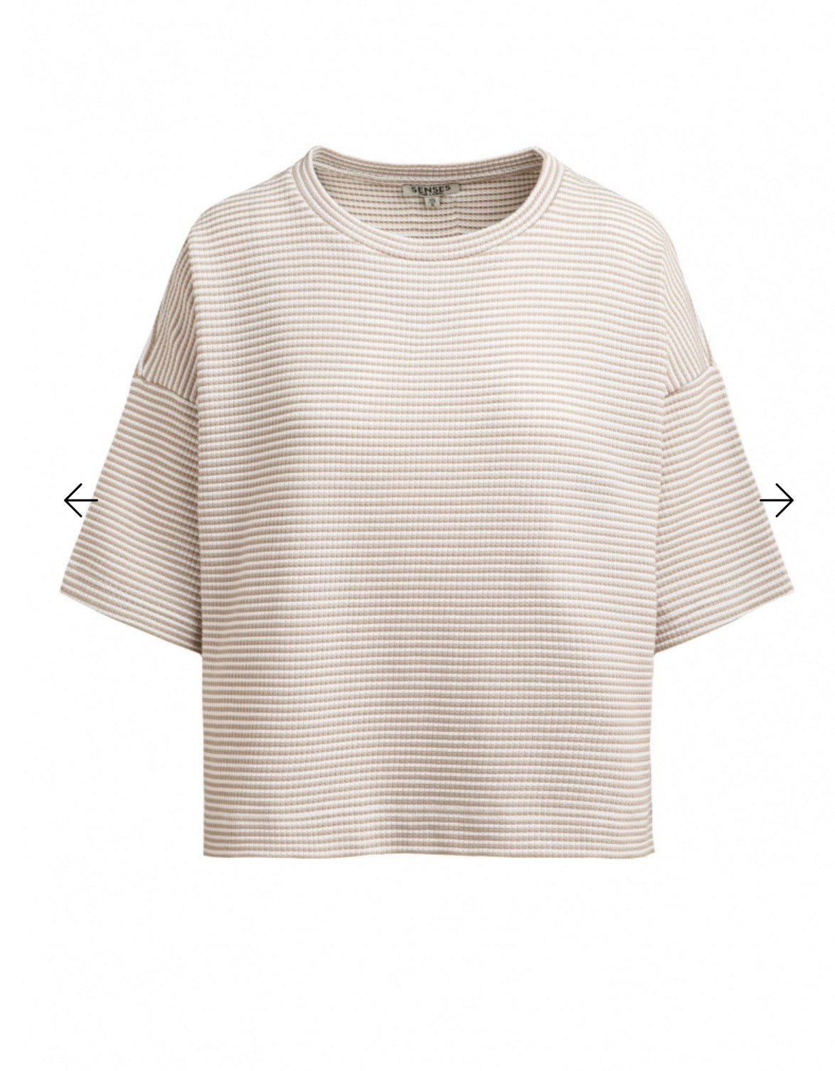 Senses The Label strukturiertes Kurzarm Sweatshirt beige gestreift