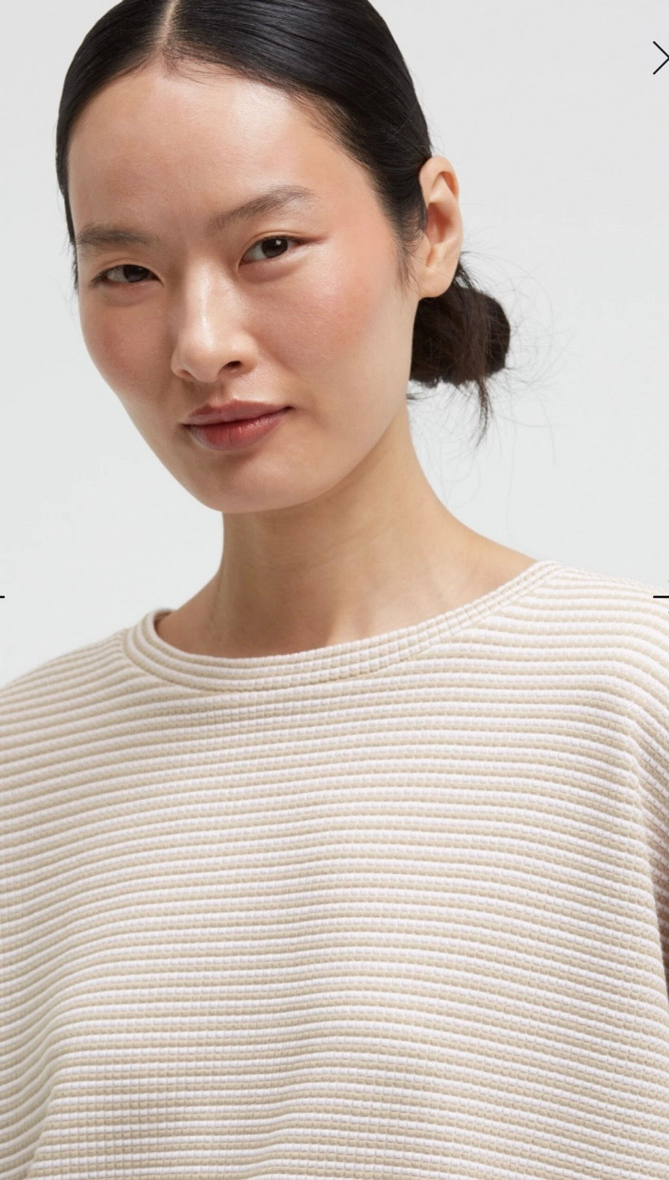 Senses The Label strukturiertes Kurzarm Sweatshirt beige gestreift