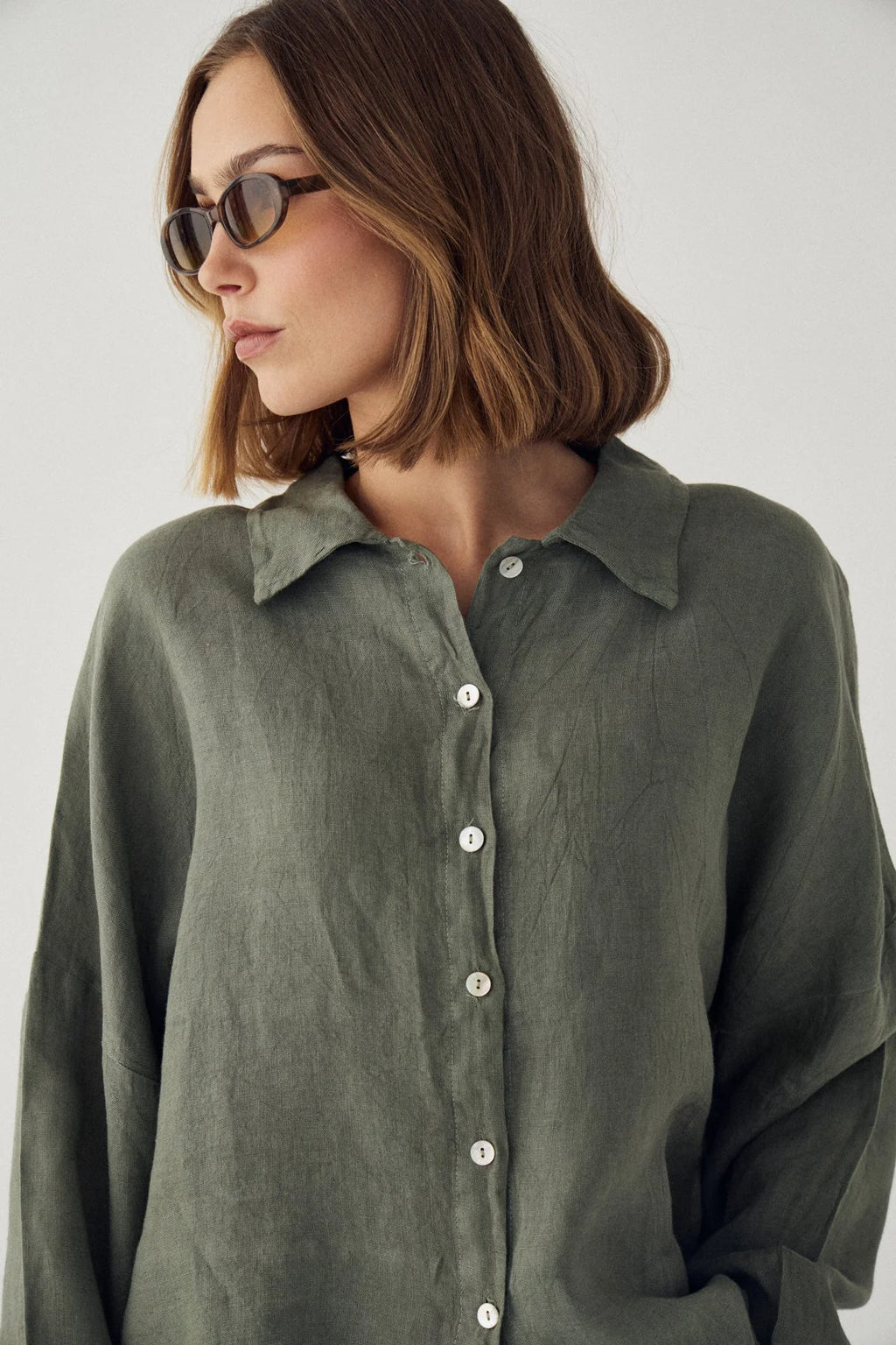 Noella Leonora Leinen Bluse oliv