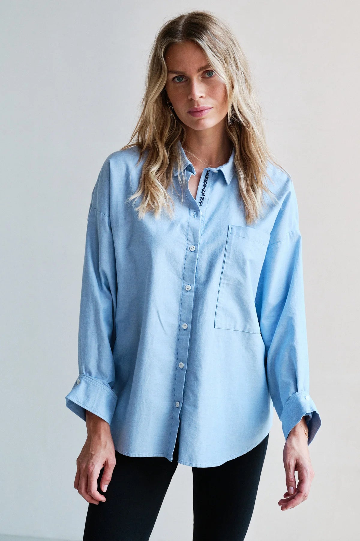 Penn&ink Bluse Oxford hellblau (W26Z925LTD)