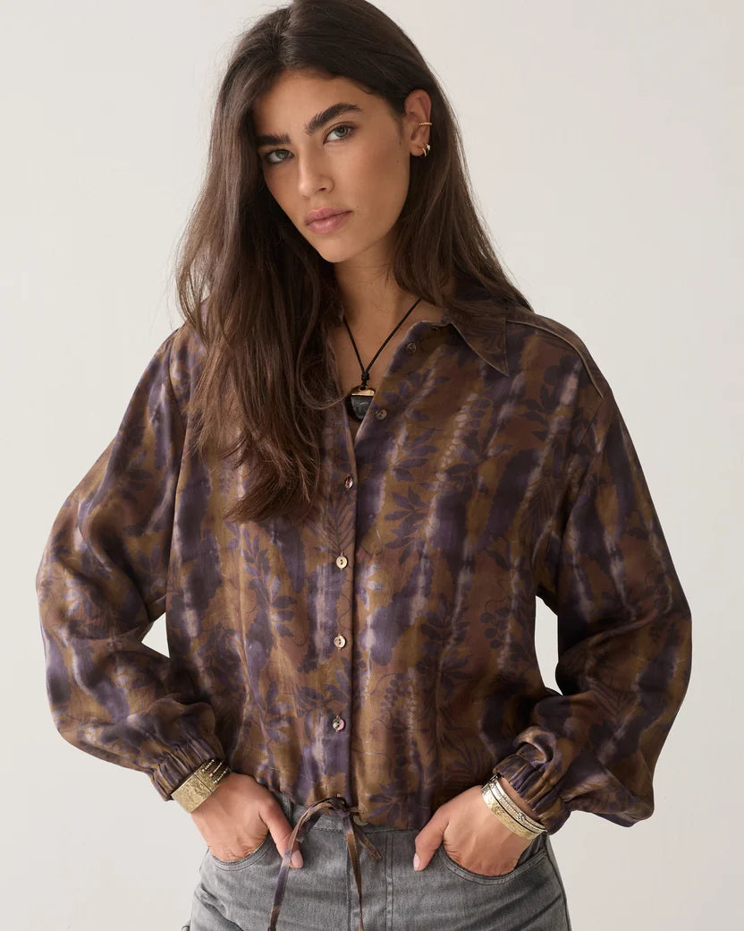 Summum Cropped Bluse Misty Flower braun
