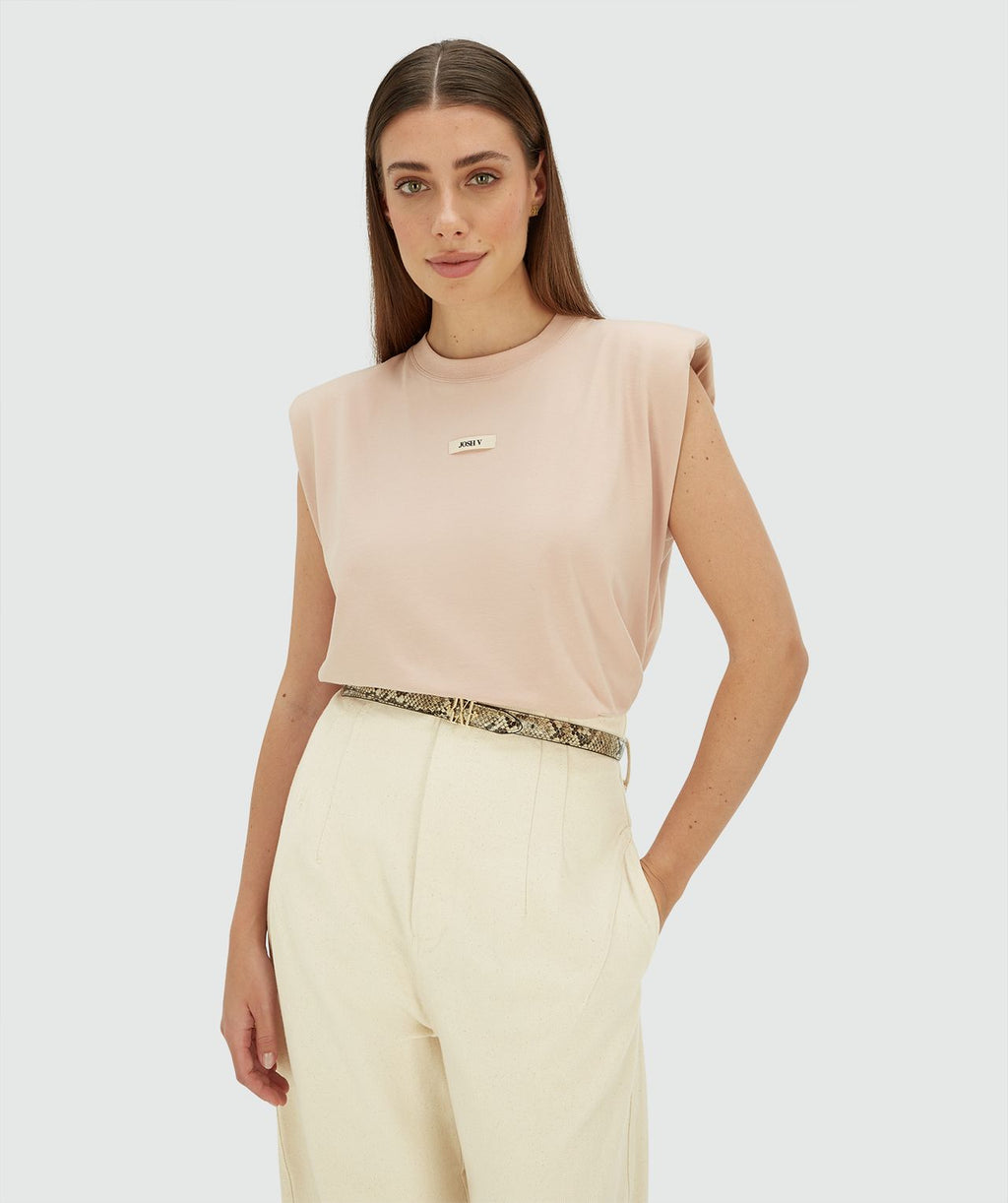Josh V Sue Tshirt ärmellos mit Schulterpolster in Khaki Melange oder Dusty pink