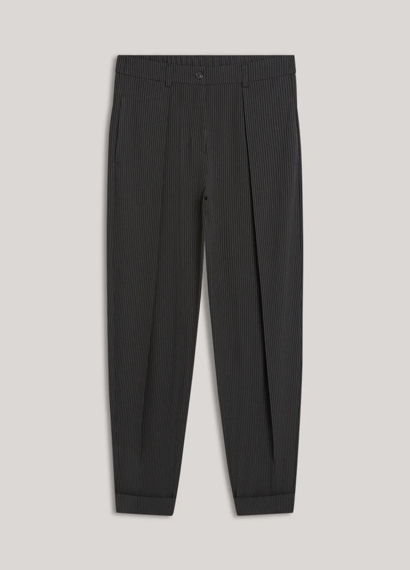 Summum Nadelstreifenhose Balloon Fit Schwarz