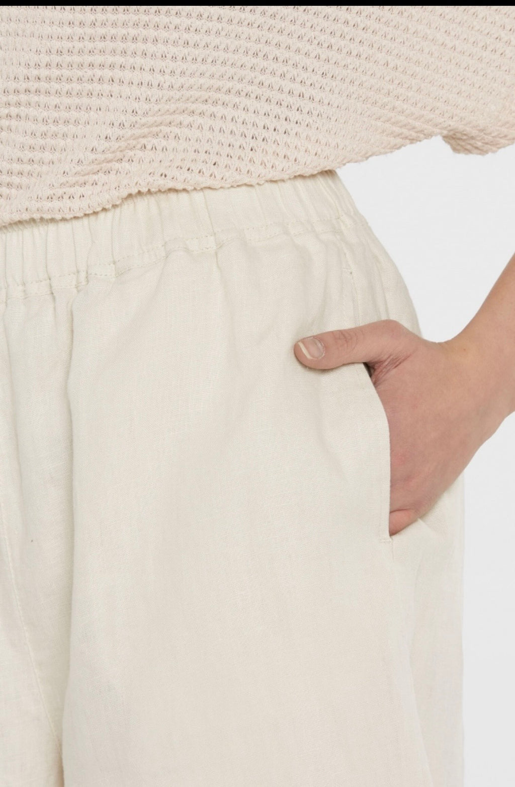 Senses The Label Leinenshorts Elastikbund sandfarben