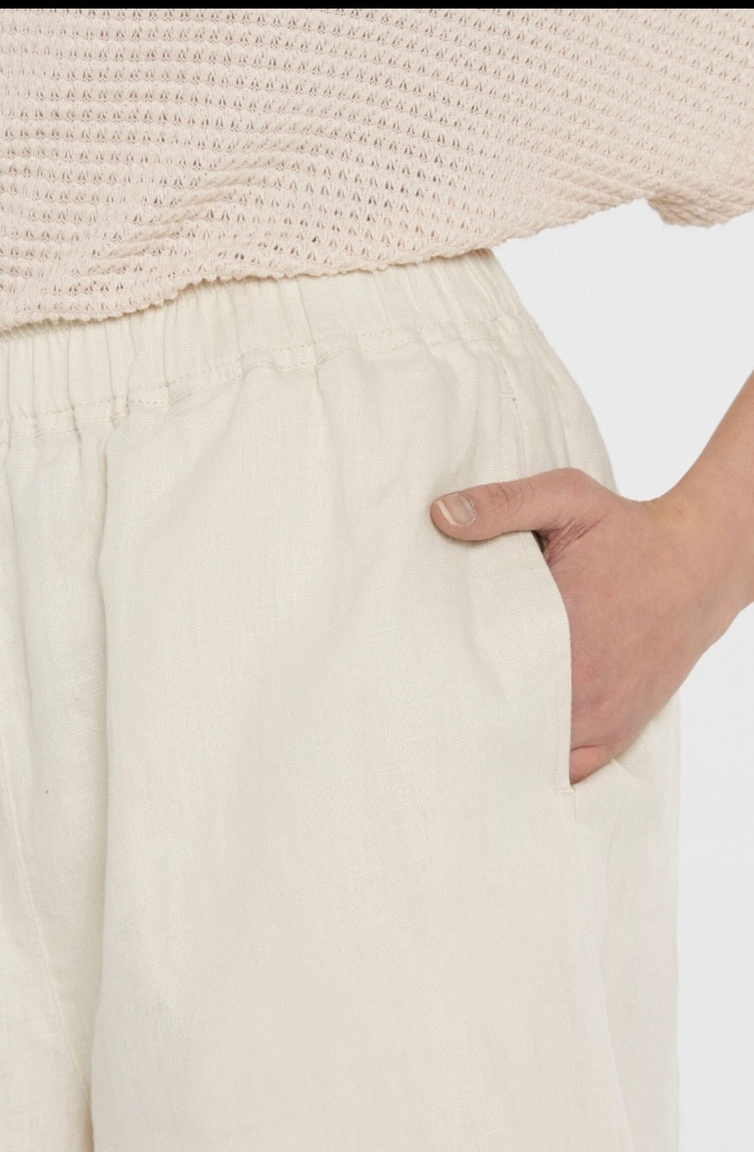 Senses The Label Leinenshorts Elastikbund sandfarben