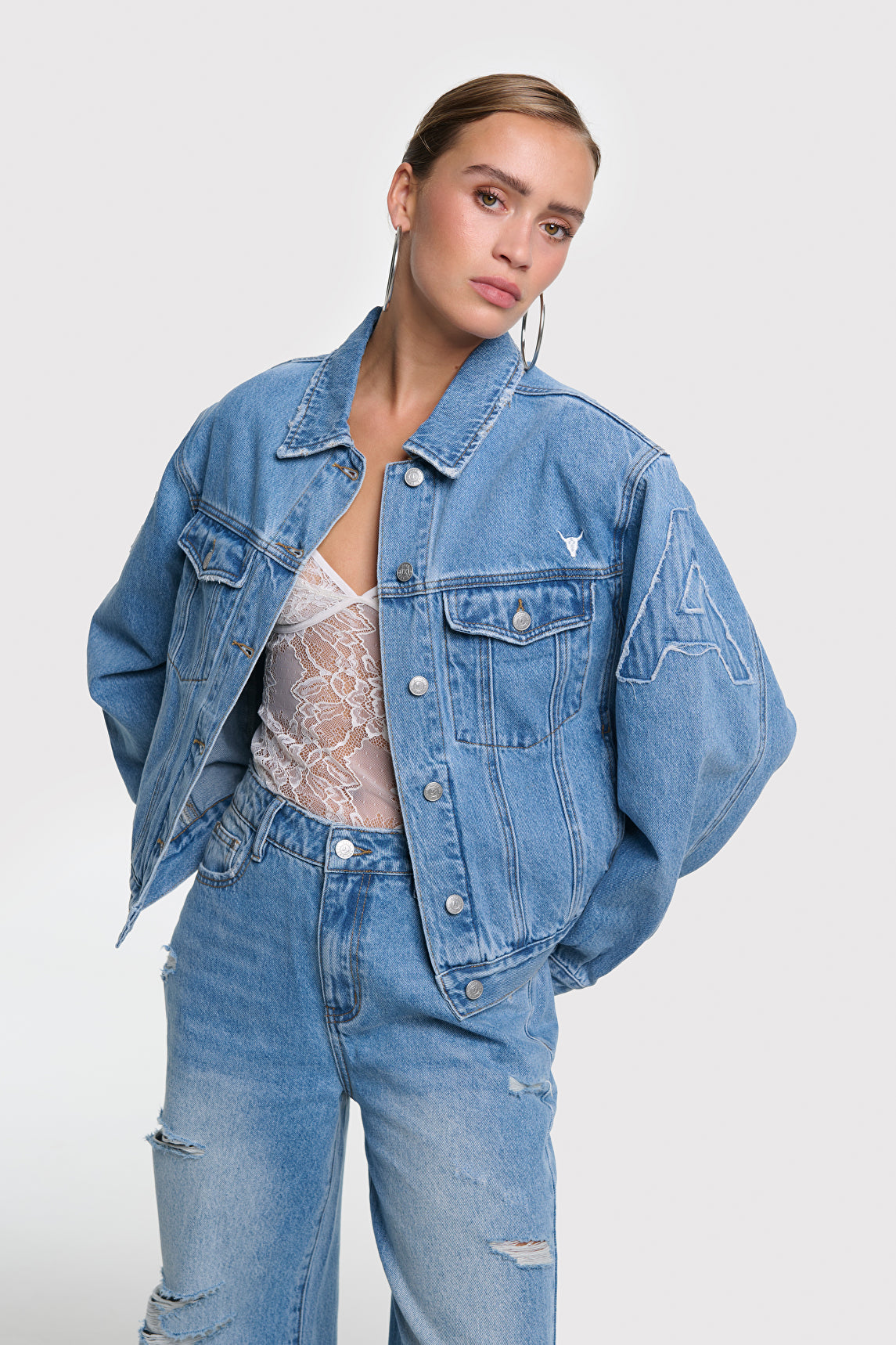 Alix The Label Soft Denim Patch Jacke