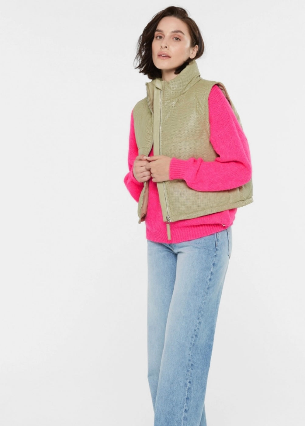 SENSES The Label Steppweste OTTA:WA aus perforiertem Leder in light sage