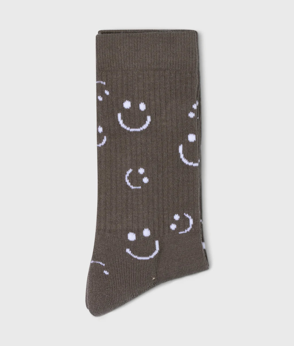 10 Days Lange Socken mit Smiley Print Braun grau