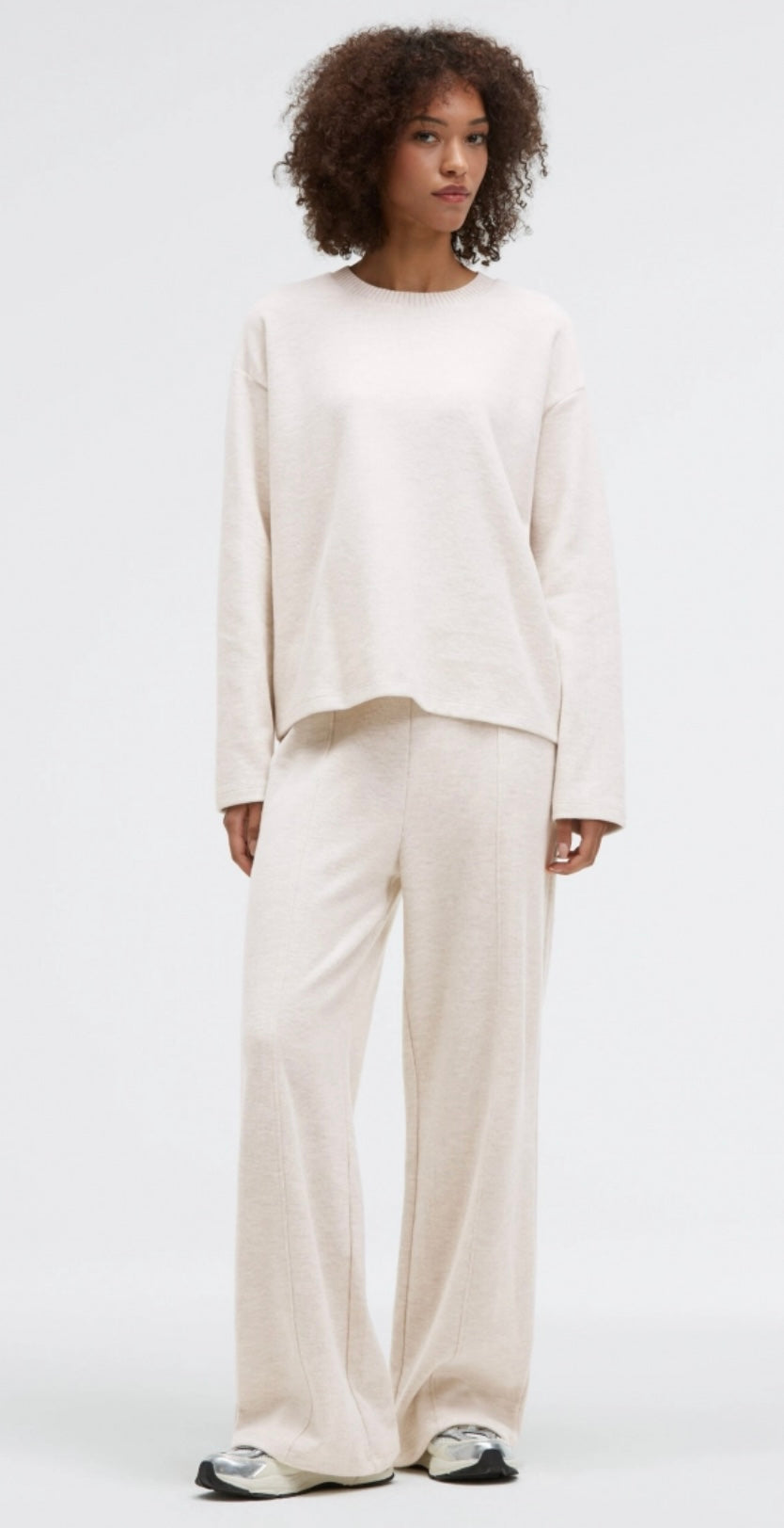 Senses The Label Wideleg Pants POLA:RIS aus Jersey Rippstrick Buttercreme Melange