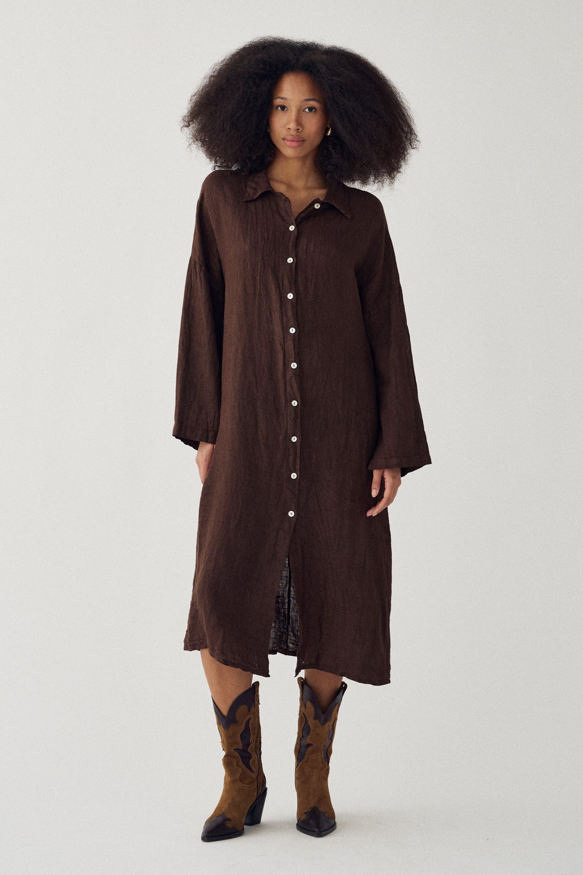 Noella N-Lorita Leinen Kleid Choclat braun