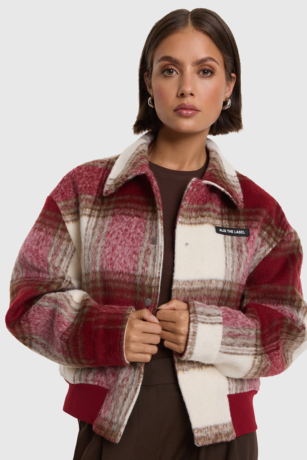 Alix The Label Hairy Check Jacke rot weiß kariert