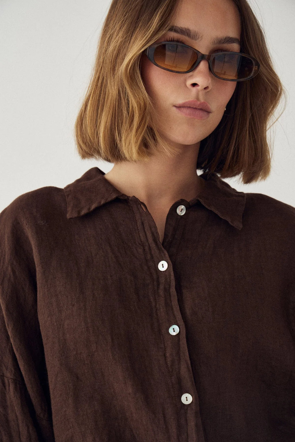 Noella Leonora Leinen Bluse Choclat braun
