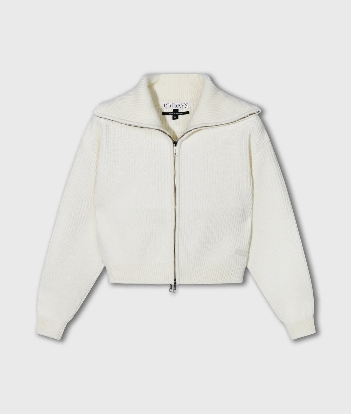 10 Days Rib Knit Zip Cardigan Ecru