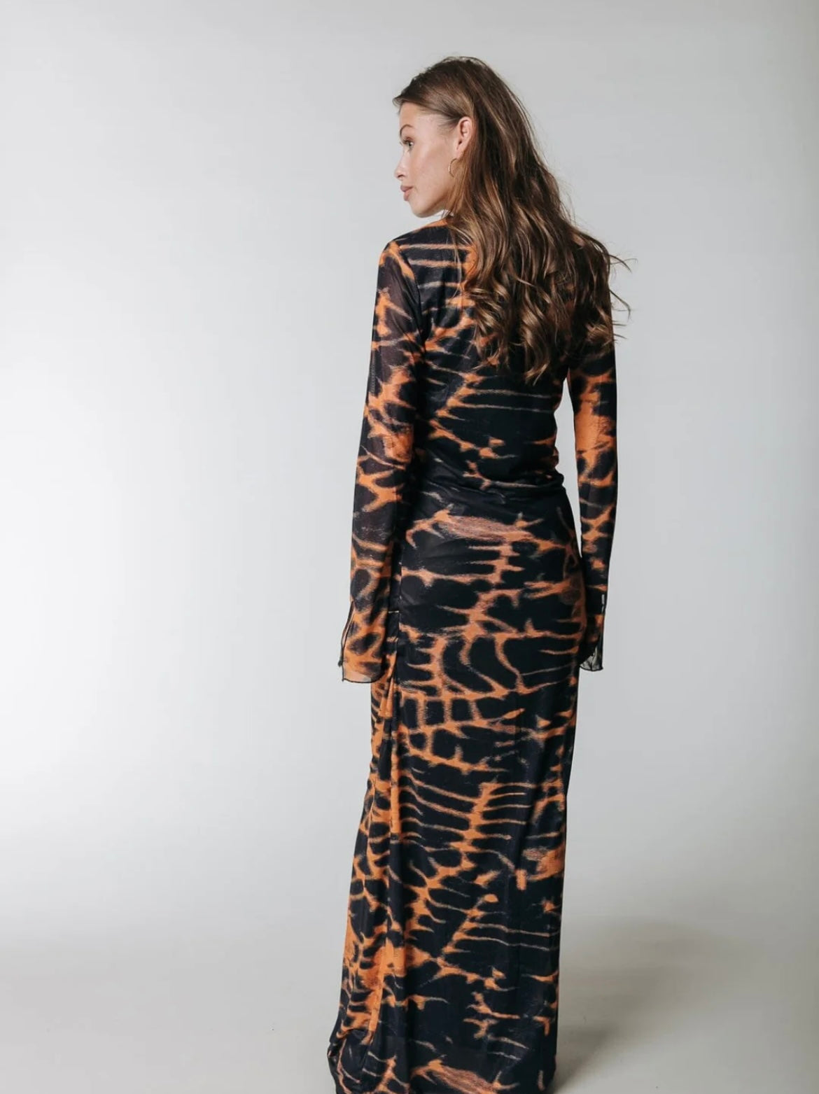 Colourful Rebel Maude Animal Mesh Maxi Dress | Mandarin Orange