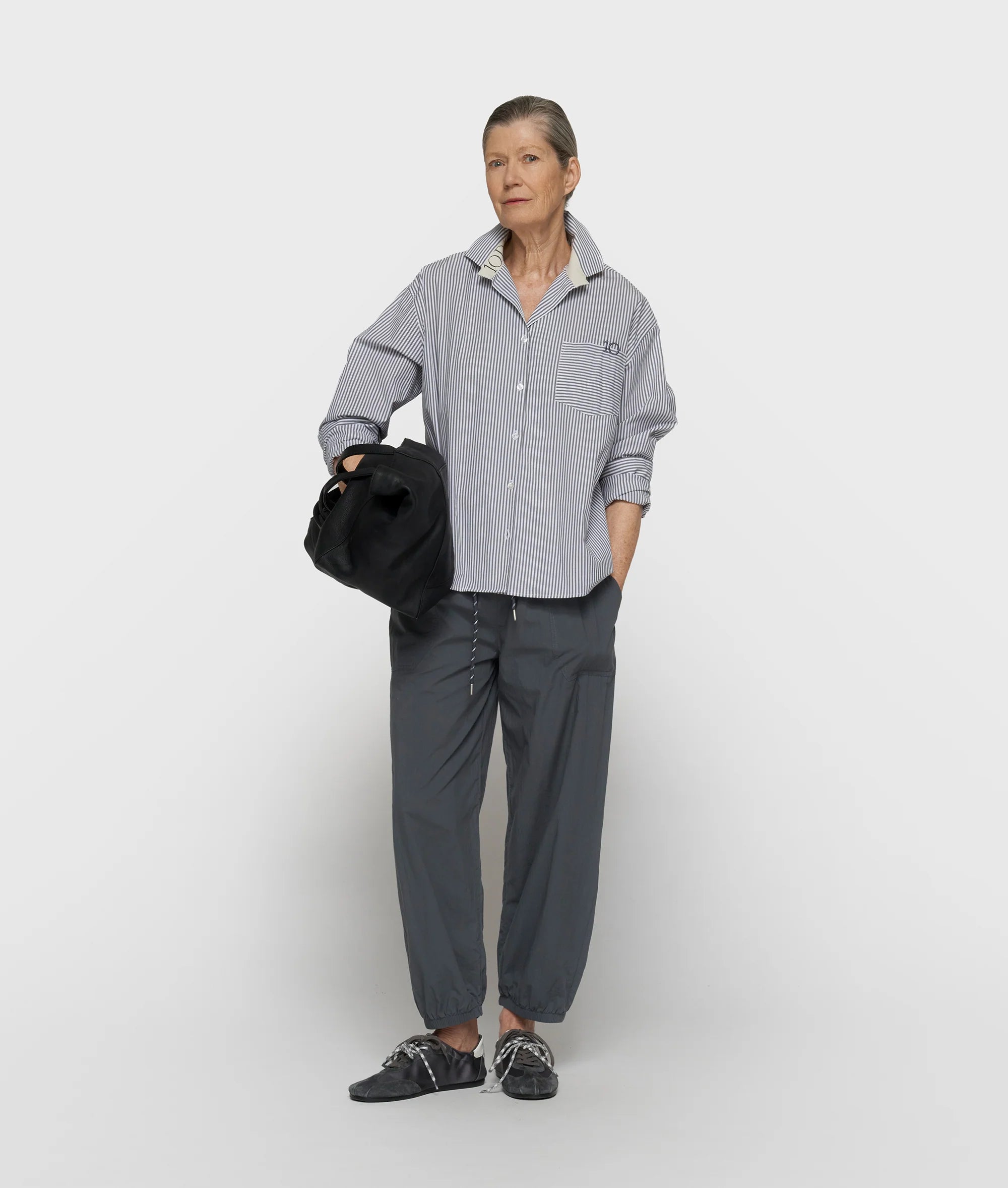 10 Days Bluse Stripes Graublau / weiß gestreift