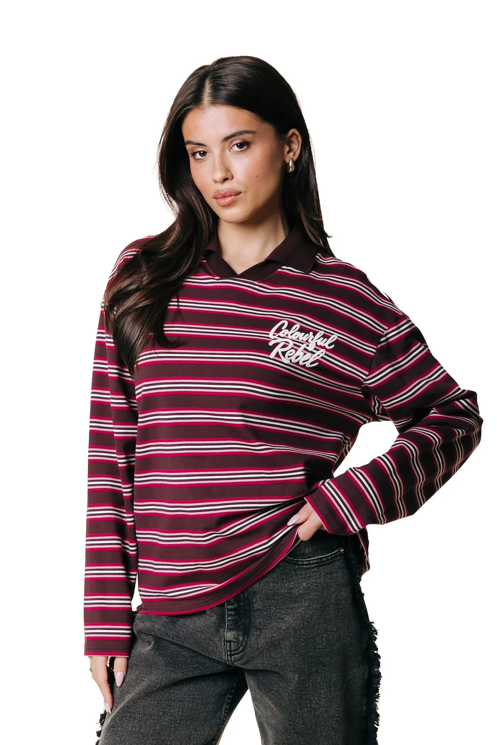 Colourful Rebel Sport Collar Longsleeve Shirt mit Polokragen rot