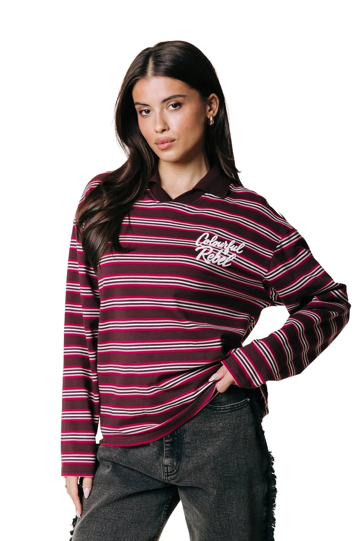 Colourful Rebel Sport Collar Longsleeve Shirt mit Polokragen rot