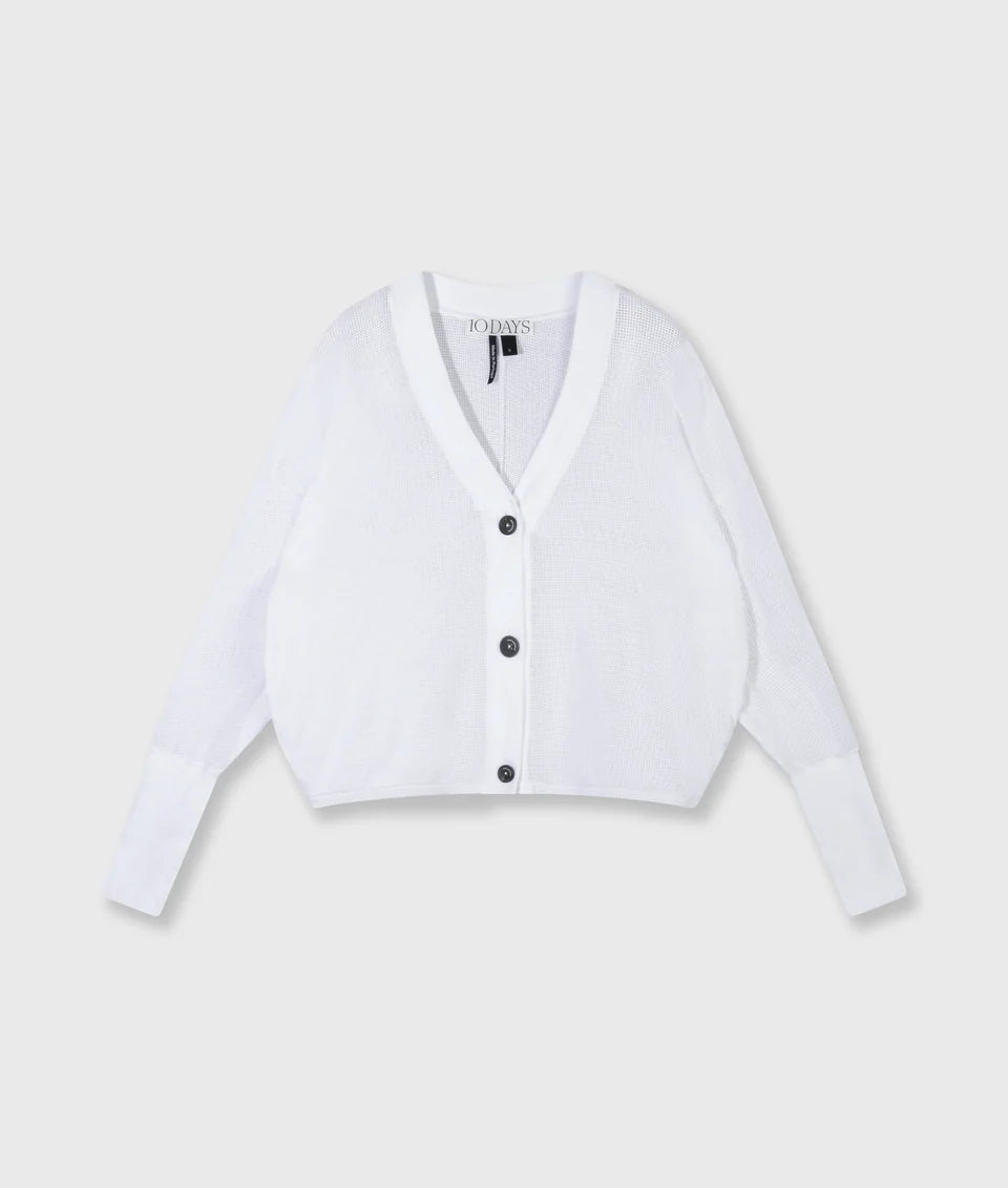 10 Days V-Neck Cardigan Mesh weiß