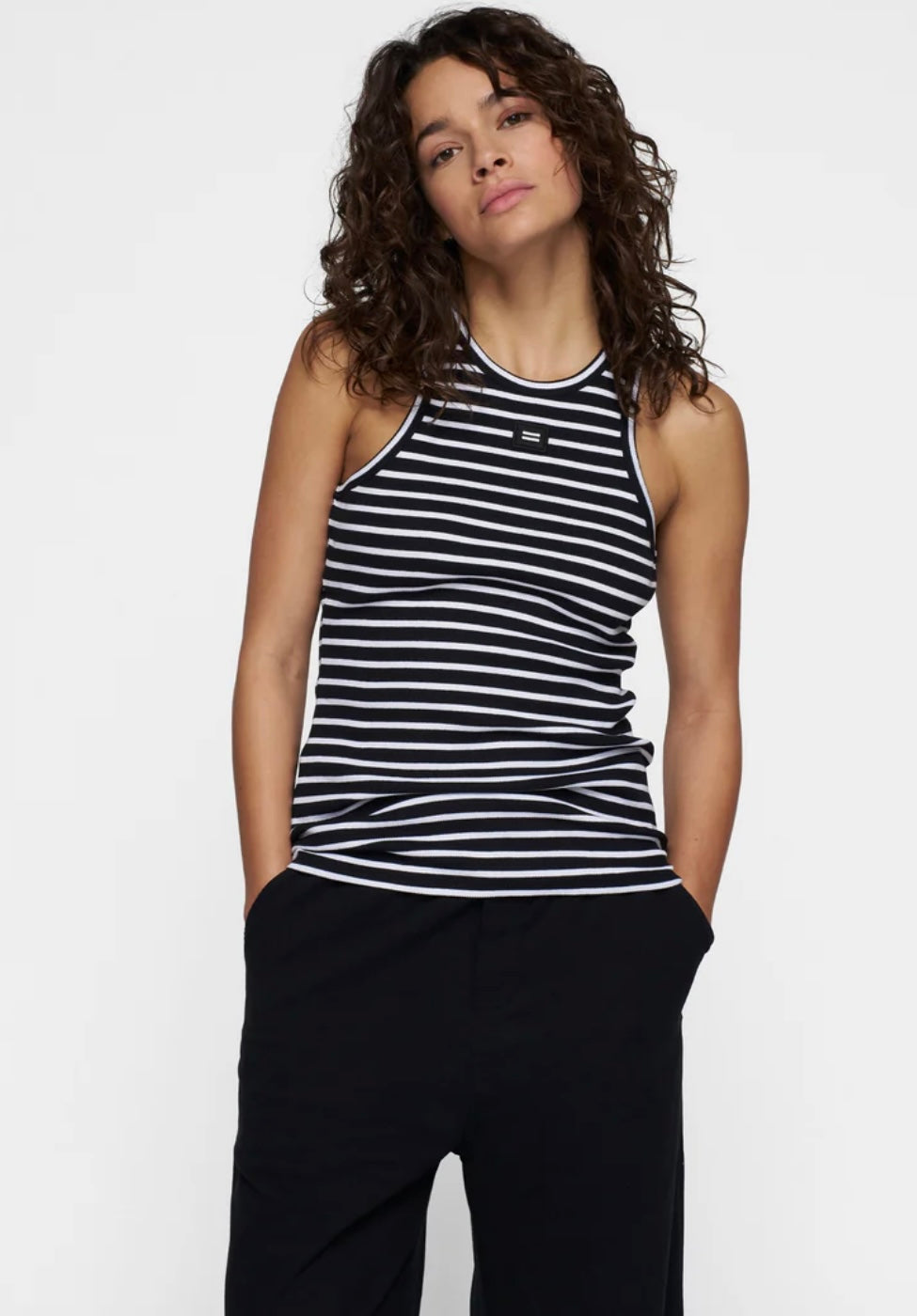 10 DAYS Streifen Tanktop Schwarz weiß