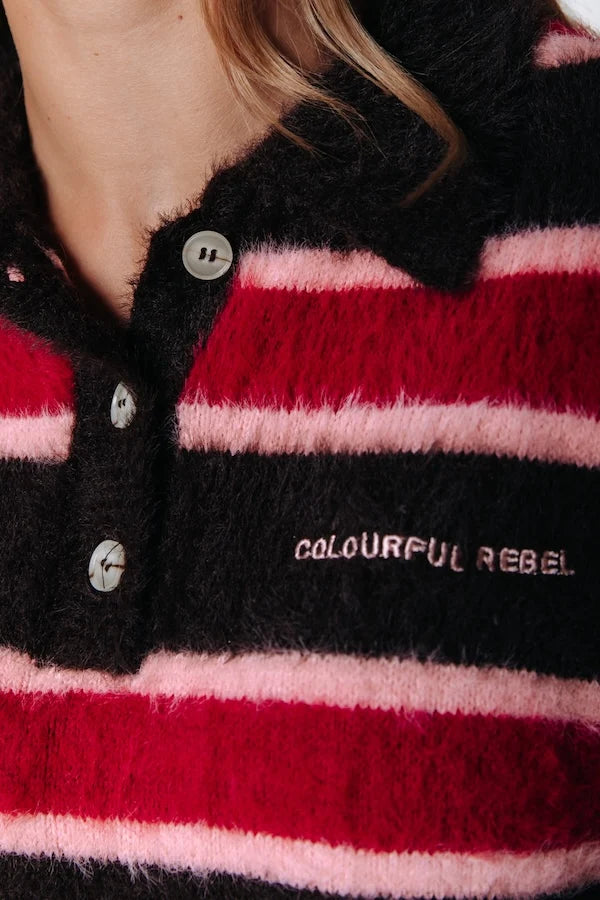 Colourful Rebel Bobbi Polo Strickshirt mit Kragen gestreift