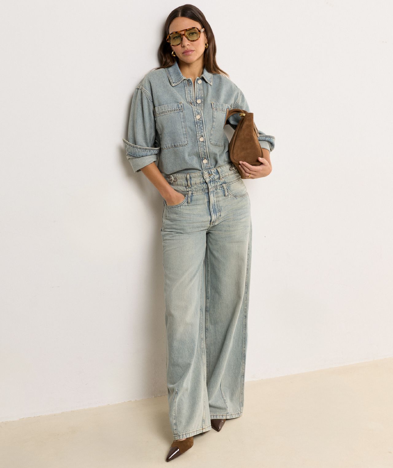 JOSH V Louella Mid-Rise-Wide-Leg Jeans Light Dirty Denim