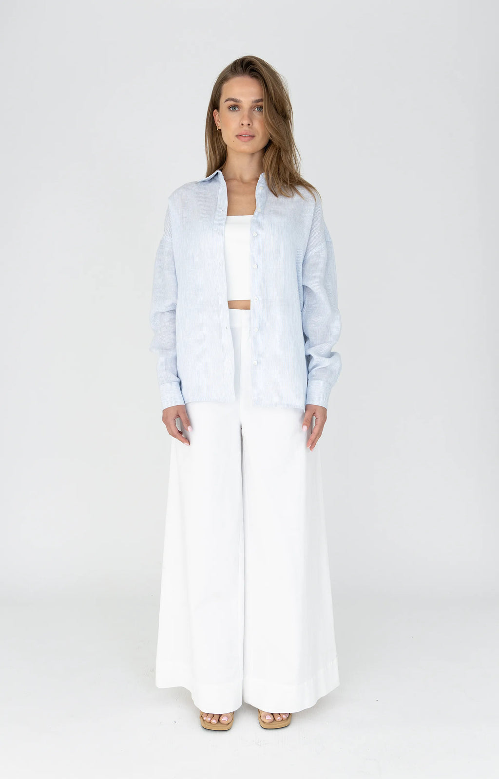 MSCW Moscow Bluse New Buttons Leinen hellblau
