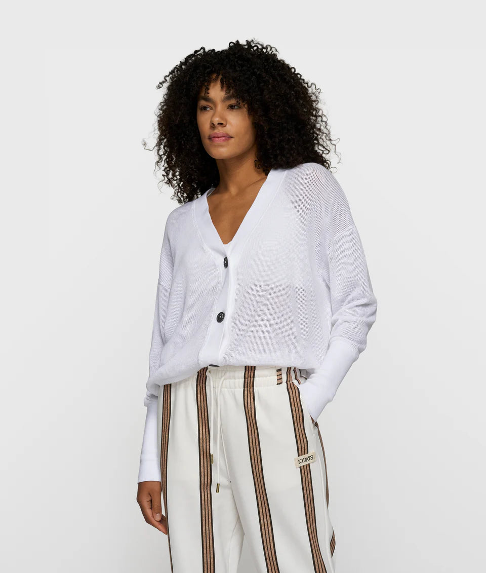 10 Days V-Neck Cardigan Mesh weiß