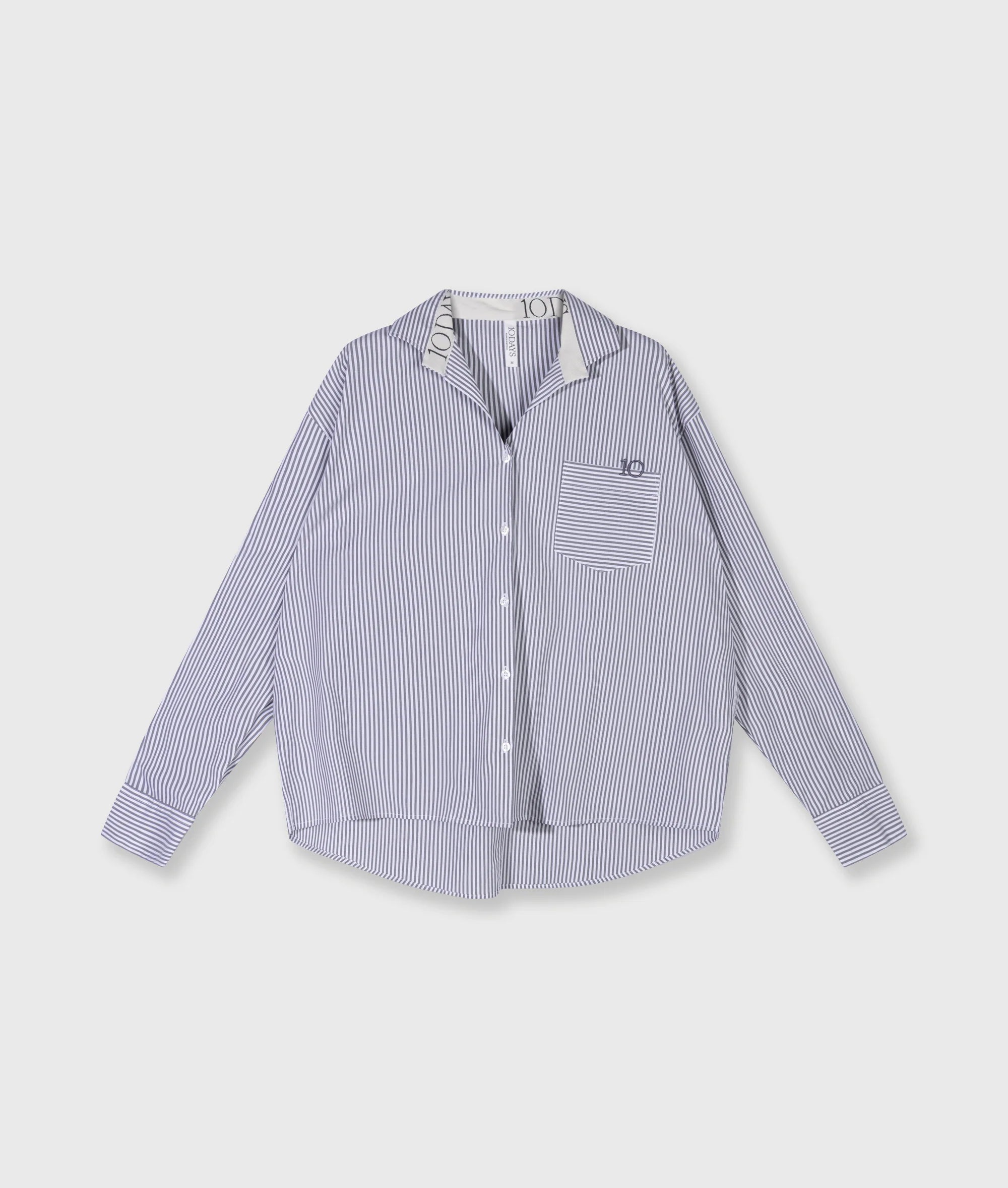 10 Days Bluse Stripes Graublau / weiß gestreift