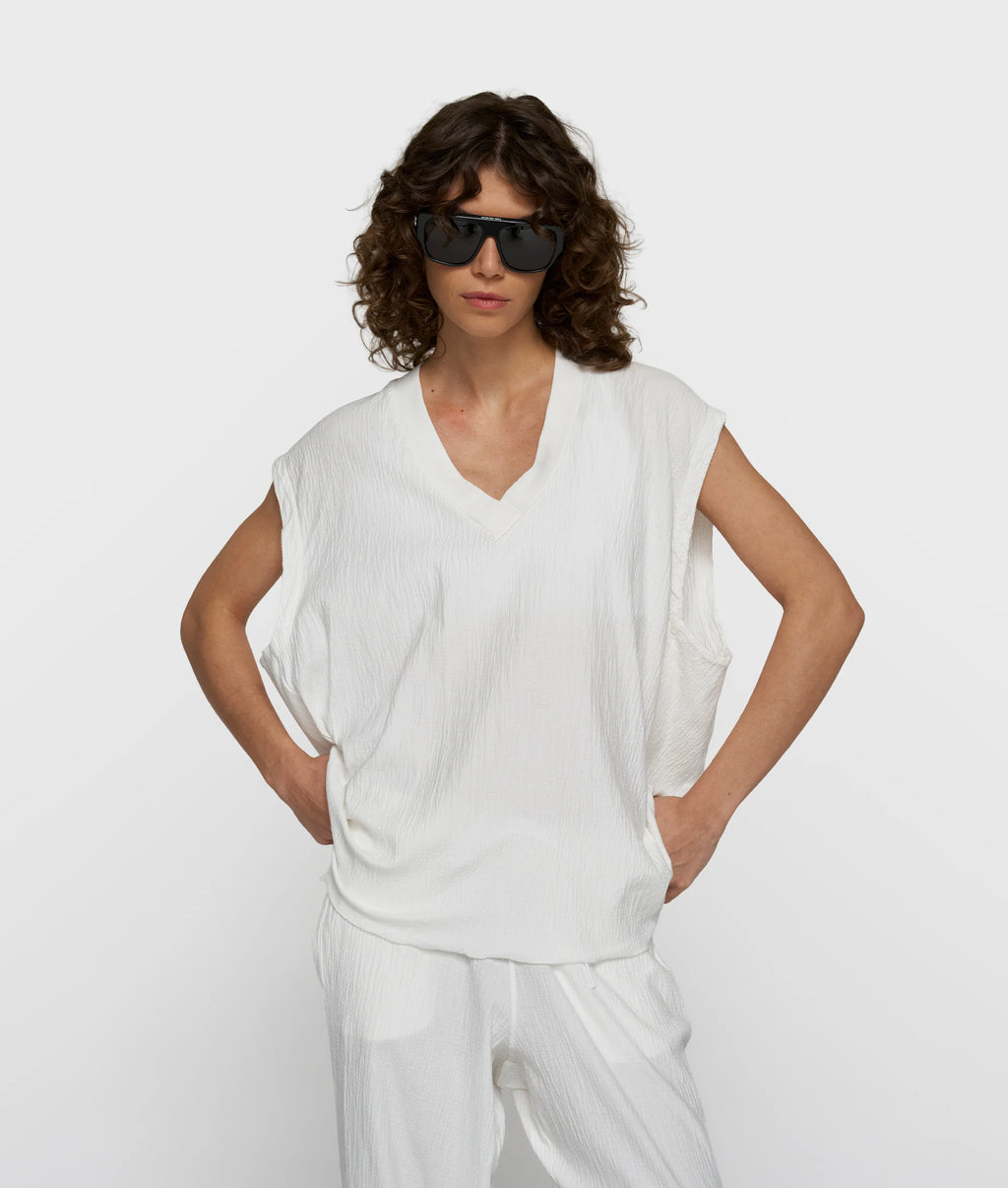 10 Days V-Neck Crinkle Top Farbe Ecru