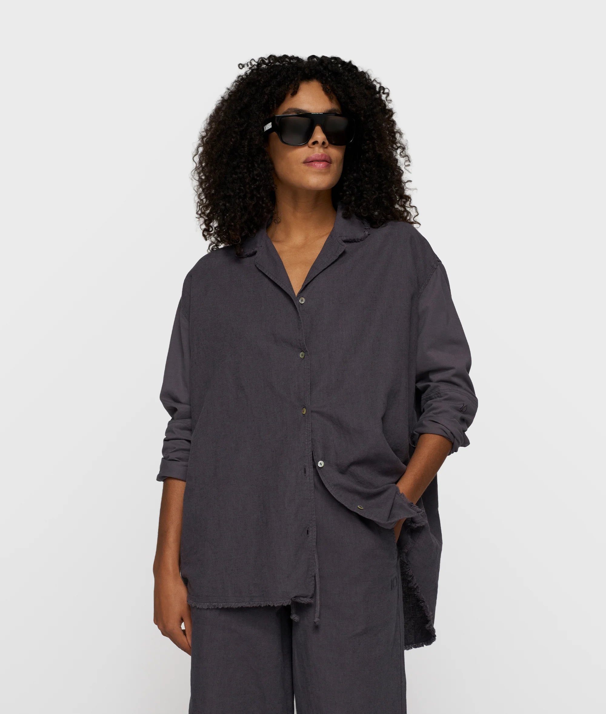 10 Days Cotton Linen Bluse Steel Blue
