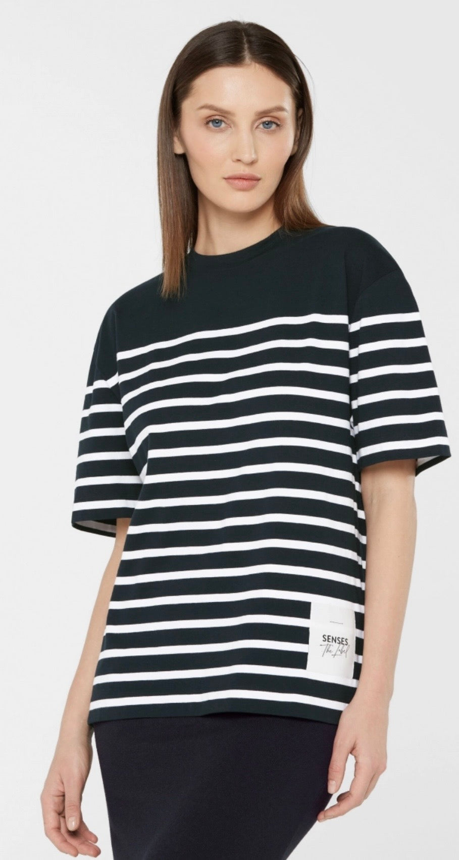Senses The Label Oversized T-Shirt TEC:LA mit Streifen-Design night navy / opticwhite