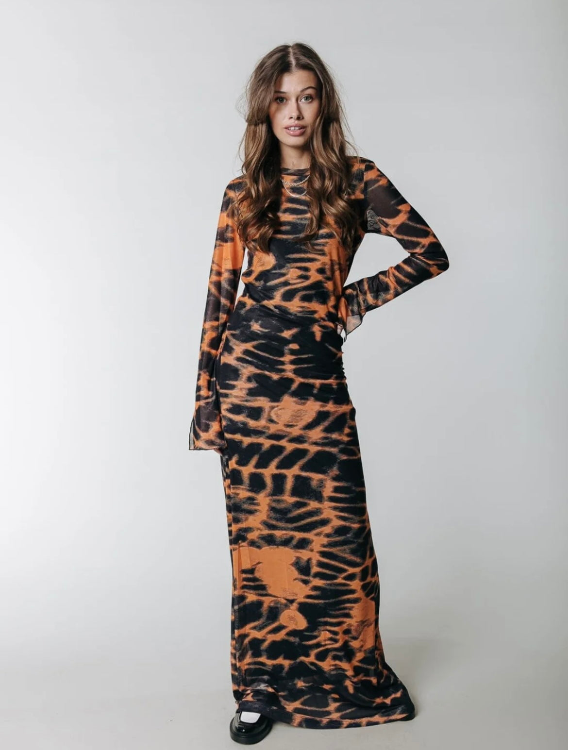 Colourful Rebel Maude Animal Mesh Maxi Dress | Mandarin Orange