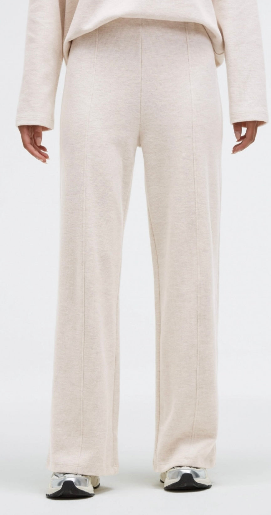 Senses The Label Wideleg Pants POLA:RIS aus Jersey Rippstrick Buttercreme Melange