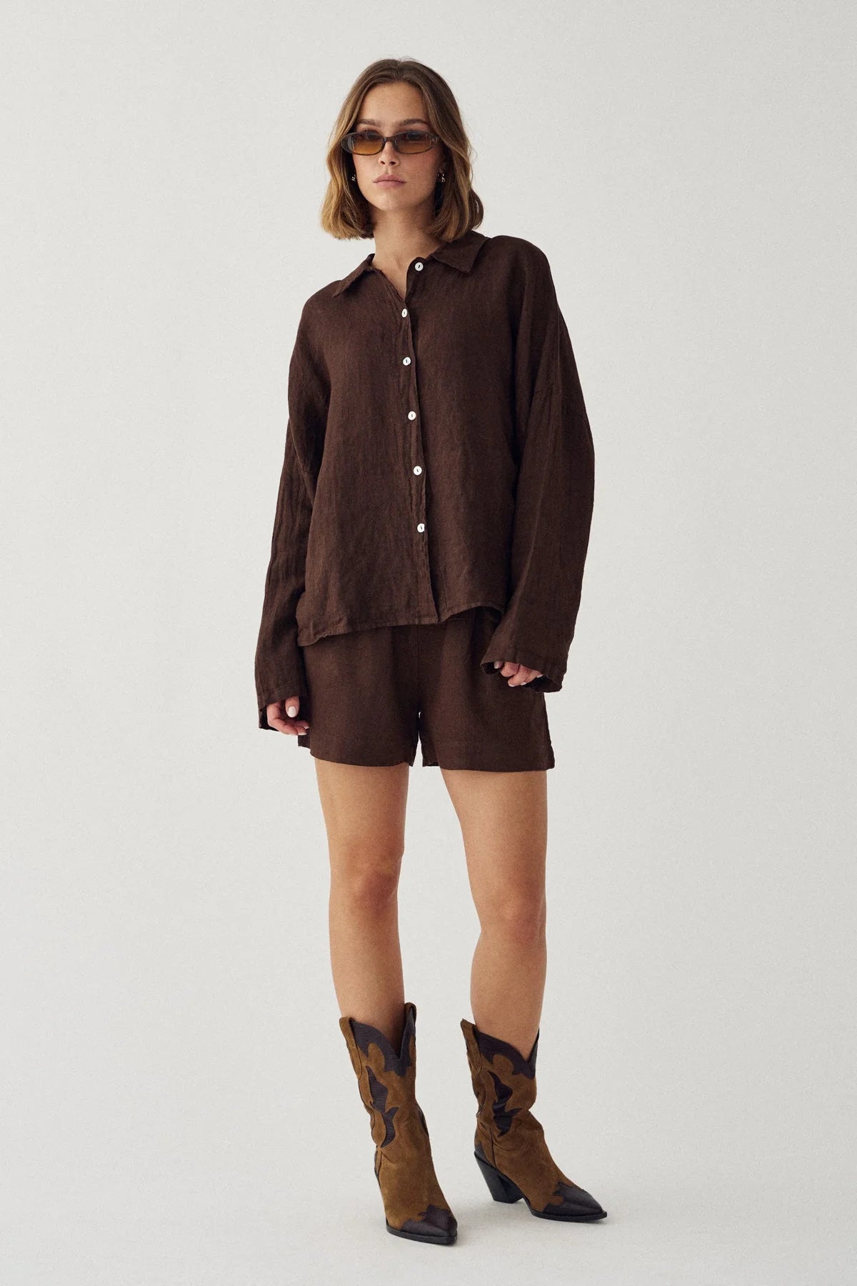 Noella Leonora Leinen Bluse Choclat braun