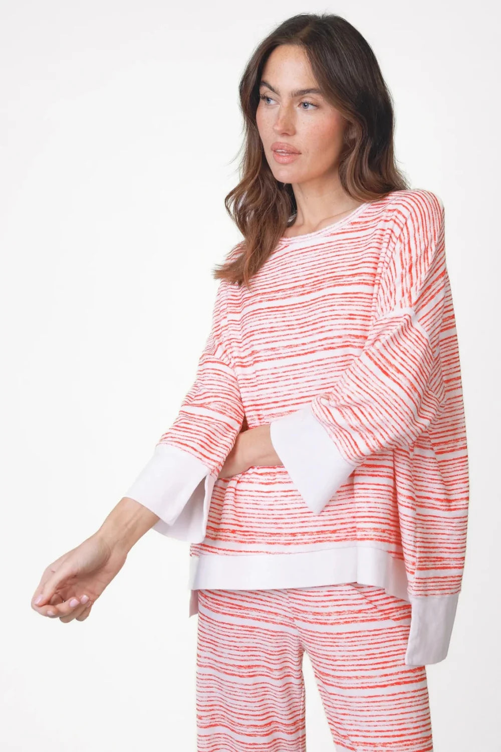 Love Joy Victory Frottee Sweatshirt Tulli Allover Print Red Pill Stripe