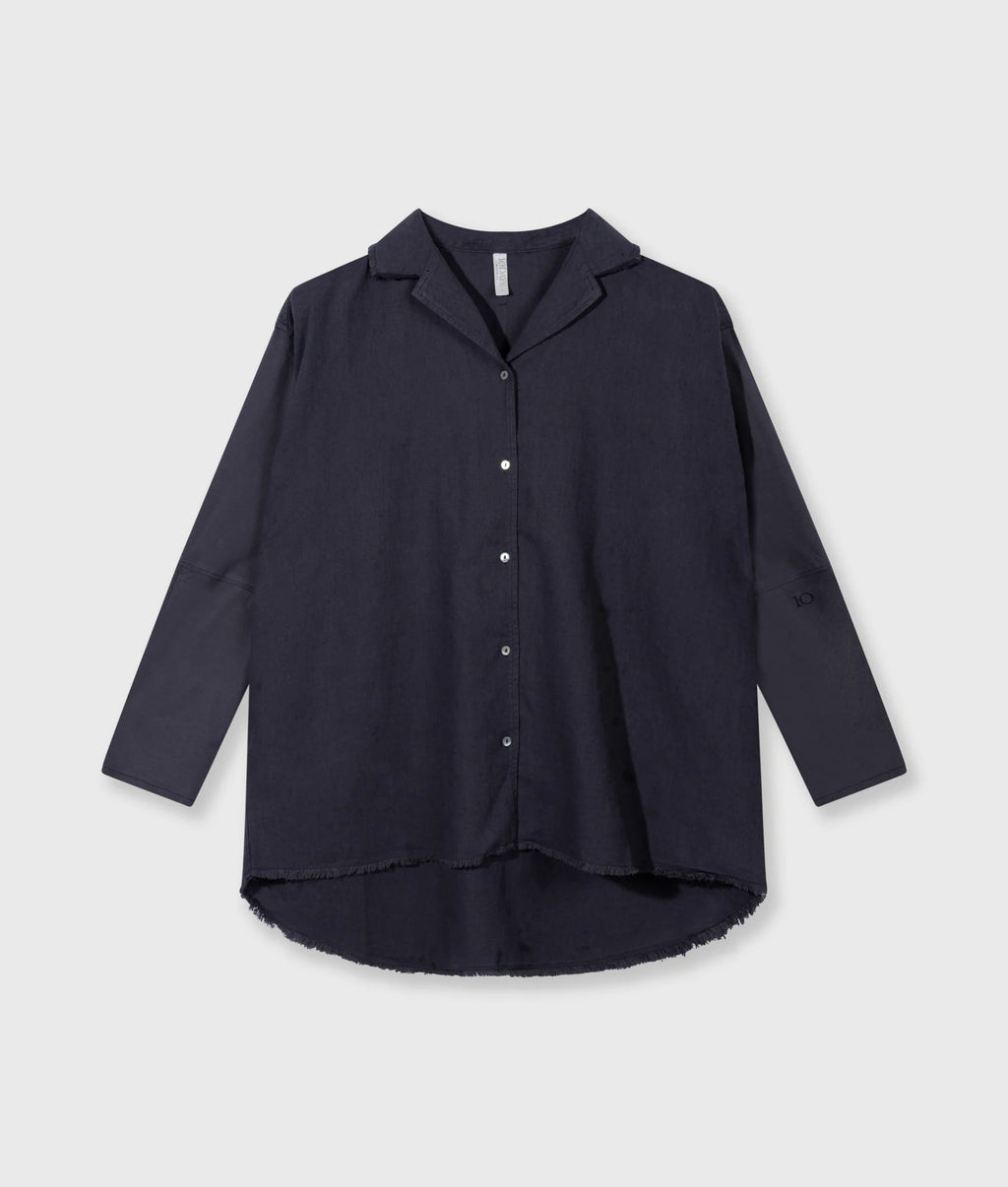 10 Days Cotton Linen Bluse Steel Blue