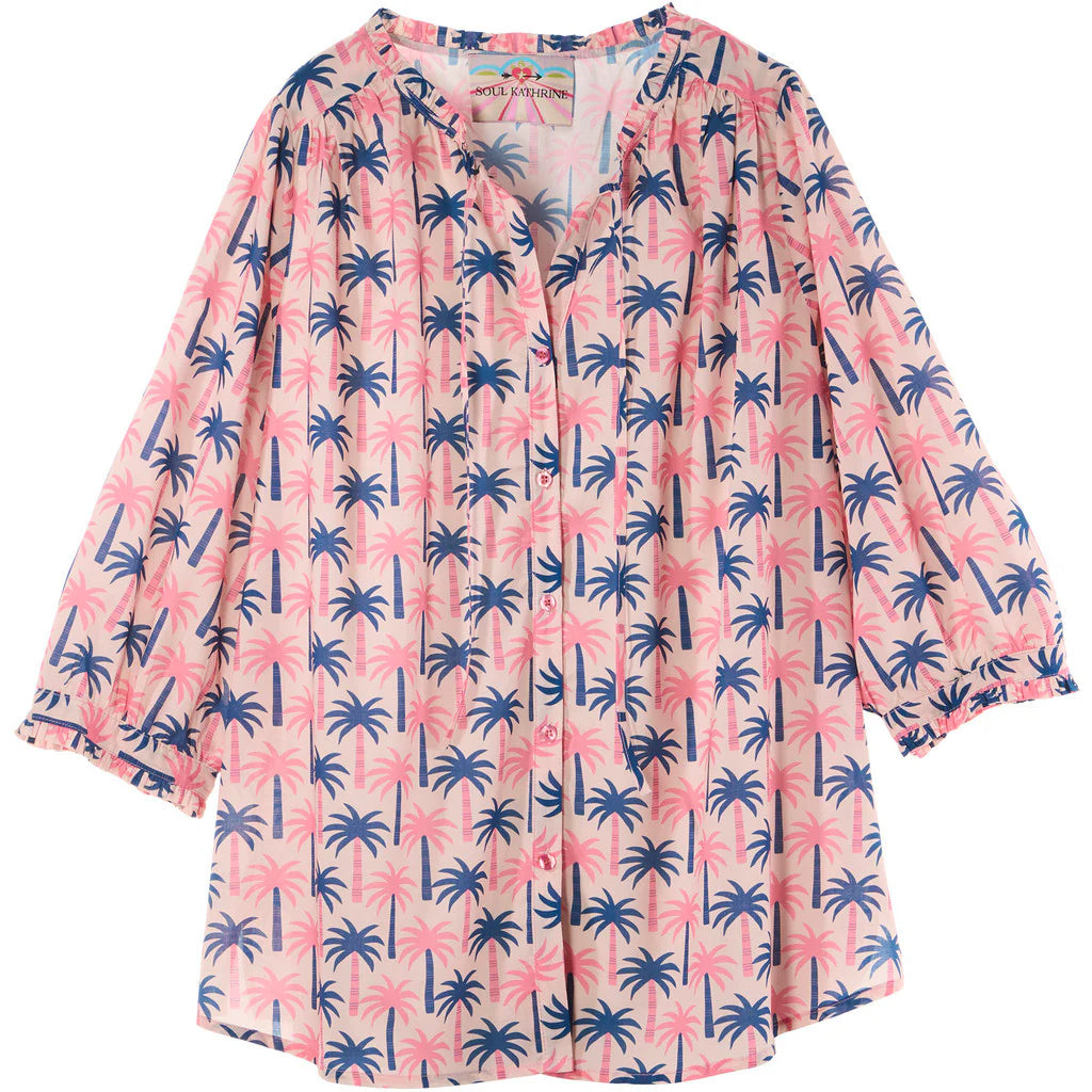 SOUL KATHRINE Sunny Pink Palm Bluse