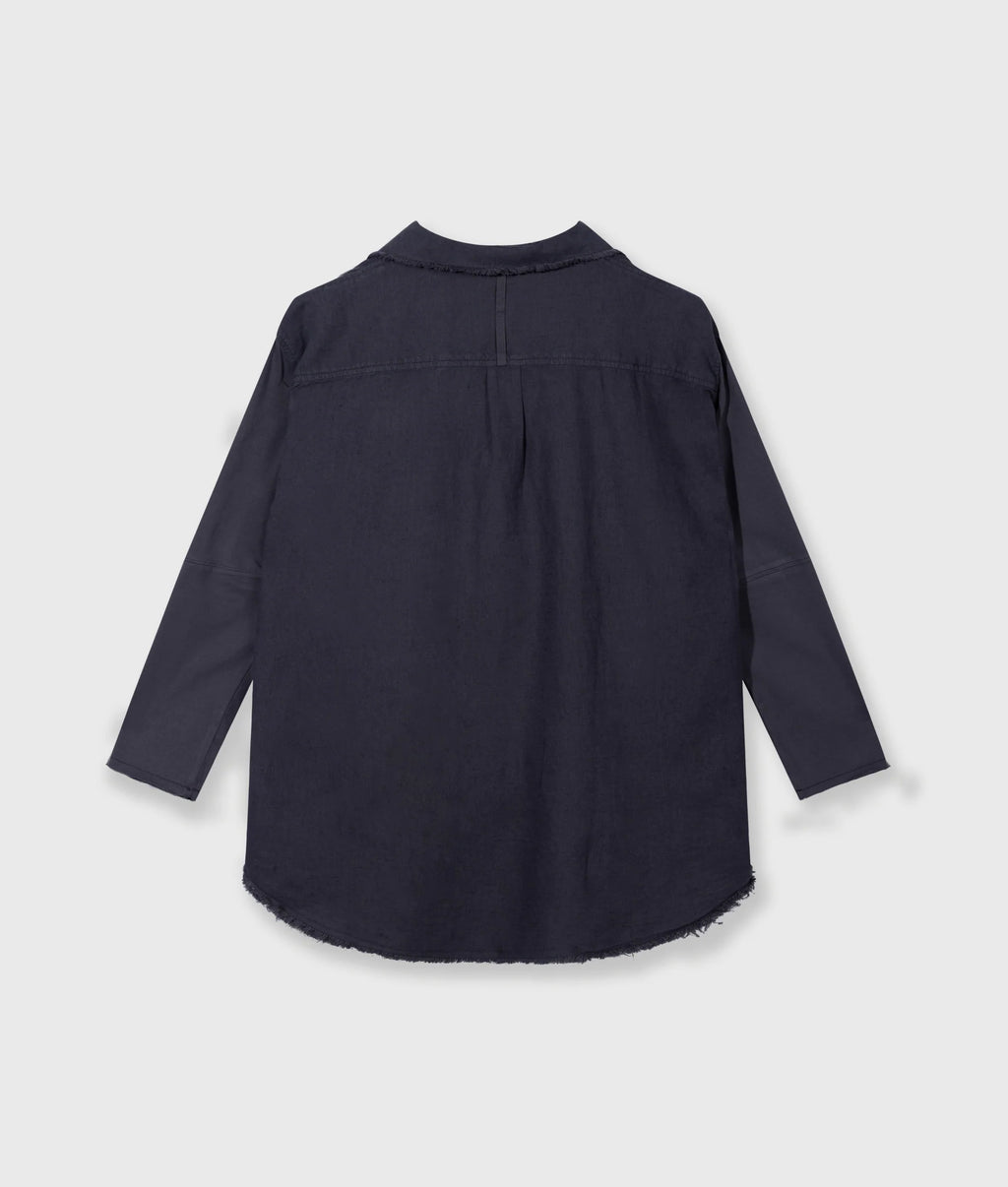 10 Days Cotton Linen Bluse Steel Blue