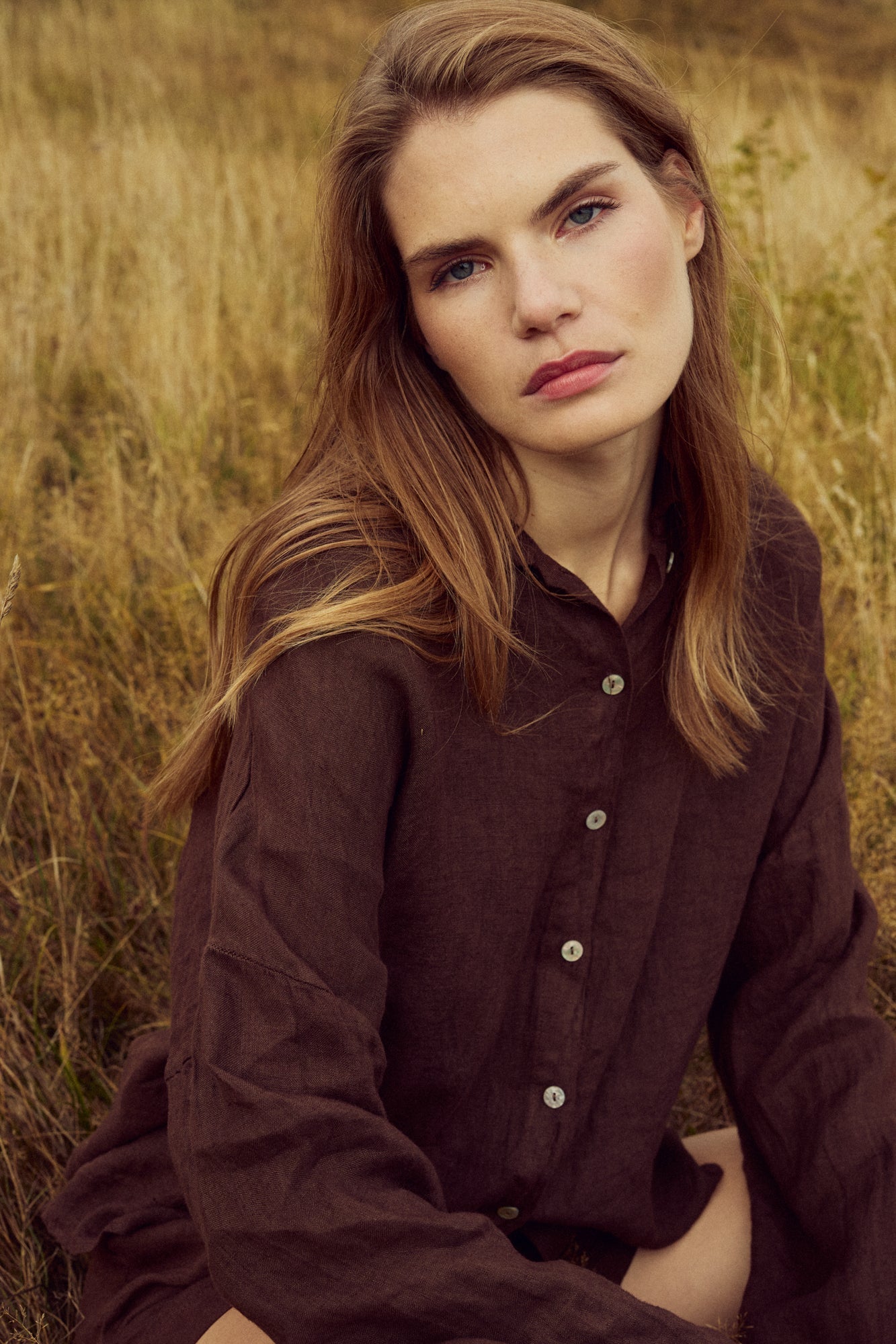 Noella Leonora Leinen Bluse Choclat braun