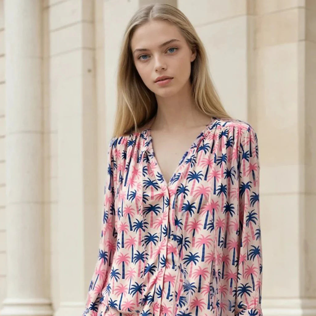 SOUL KATHRINE Sunny Pink Palm Bluse